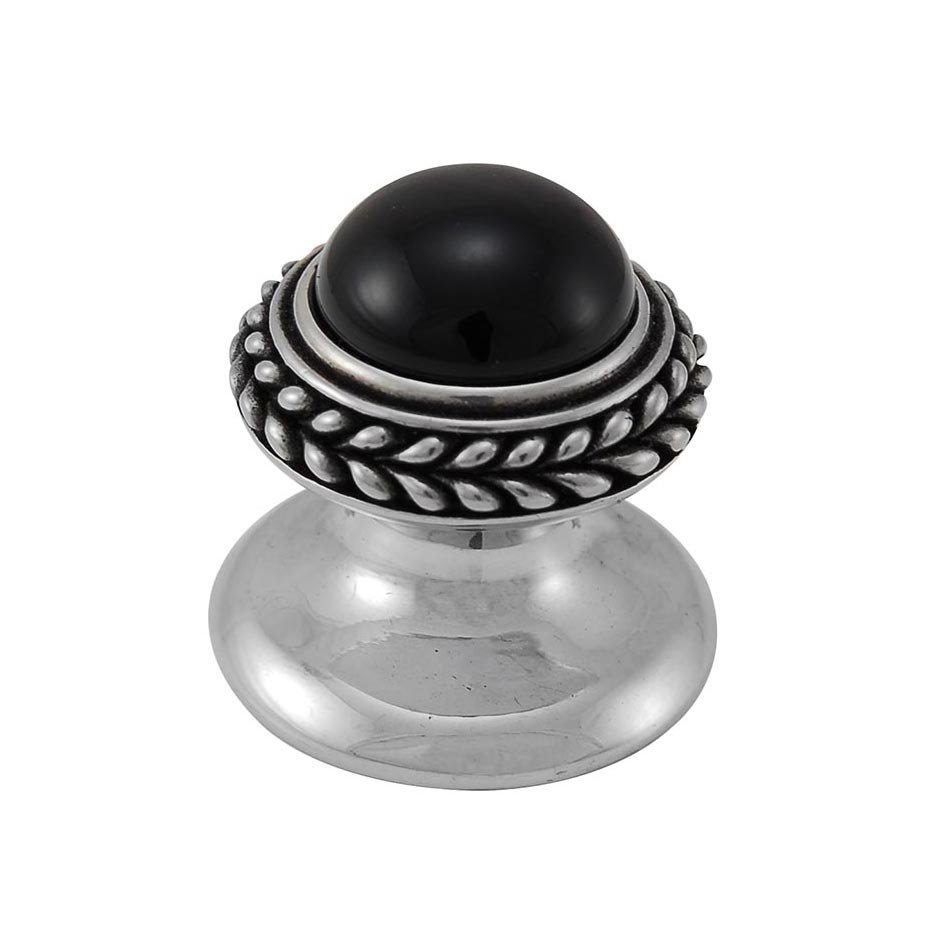 Round Gem Stone Knob Design 2 in Antique Silver with Black Onyx Insert