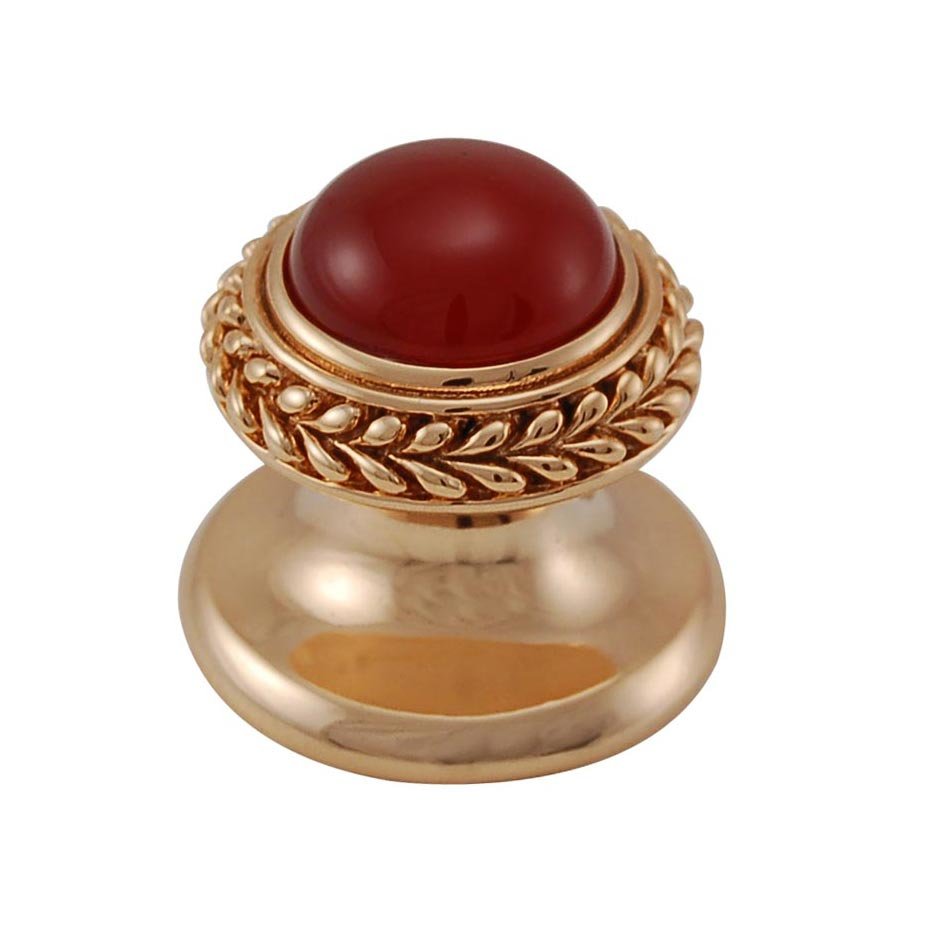 Round Gem Stone Knob Design 2 in Polished Gold with Carnelian Insert