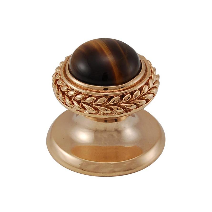 Round Gem Stone Knob Design 2 in Polished Gold with Tigers Eye Insert