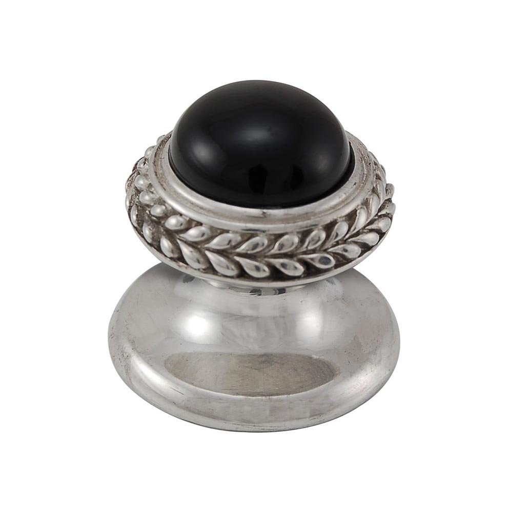 Round Gem Stone Knob Design 2 in Polished Silver with Black Onyx Insert