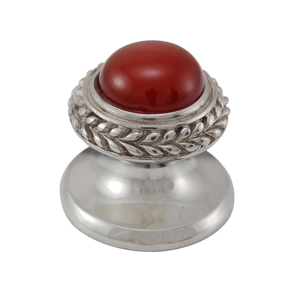 Round Gem Stone Knob Design 2 in Polished Silver with Carnelian Insert