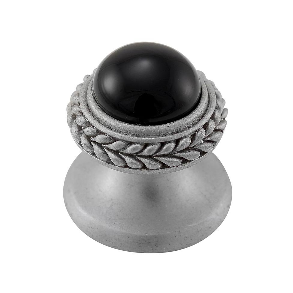 Round Gem Stone Knob Design 2 in Satin Nickel with Black Onyx Insert