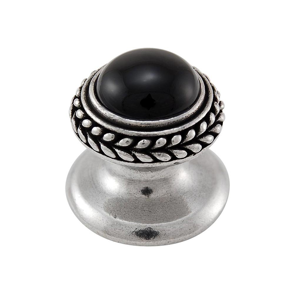 Round Gem Stone Knob Design 2 in Vintage Pewter with Black Onyx Insert