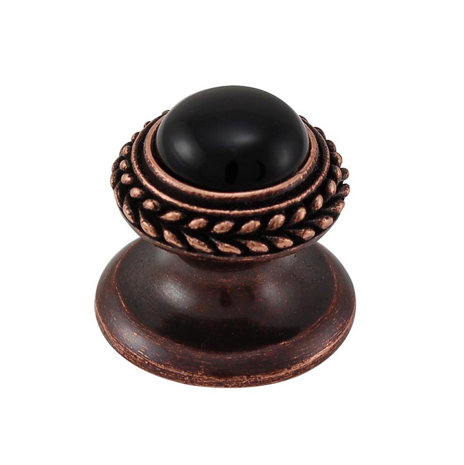 Round Gem Stone Knob Design 2 in Antique Copper with Black Onyx Insert