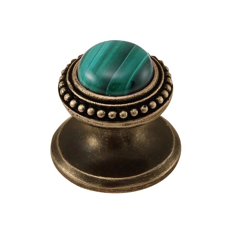 Round Gem Stone Knob Design 1 in Antique Brass with Malachite Insert