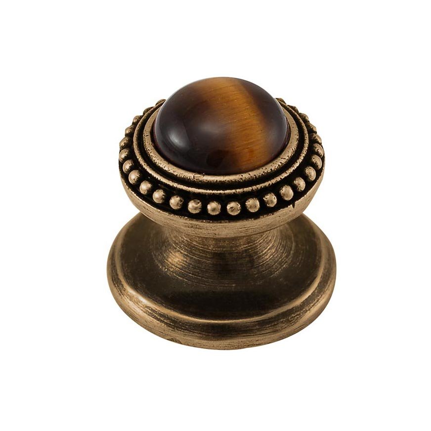 Round Gem Stone Knob Design 1 in Antique Brass with Tigers Eye Insert