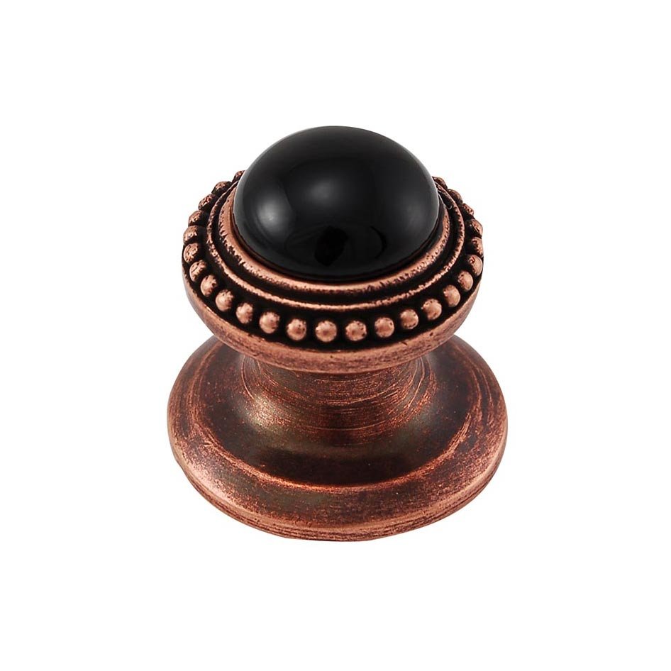 Round Gem Stone Knob Design 1 in Antique Copper with Black Onyx Insert