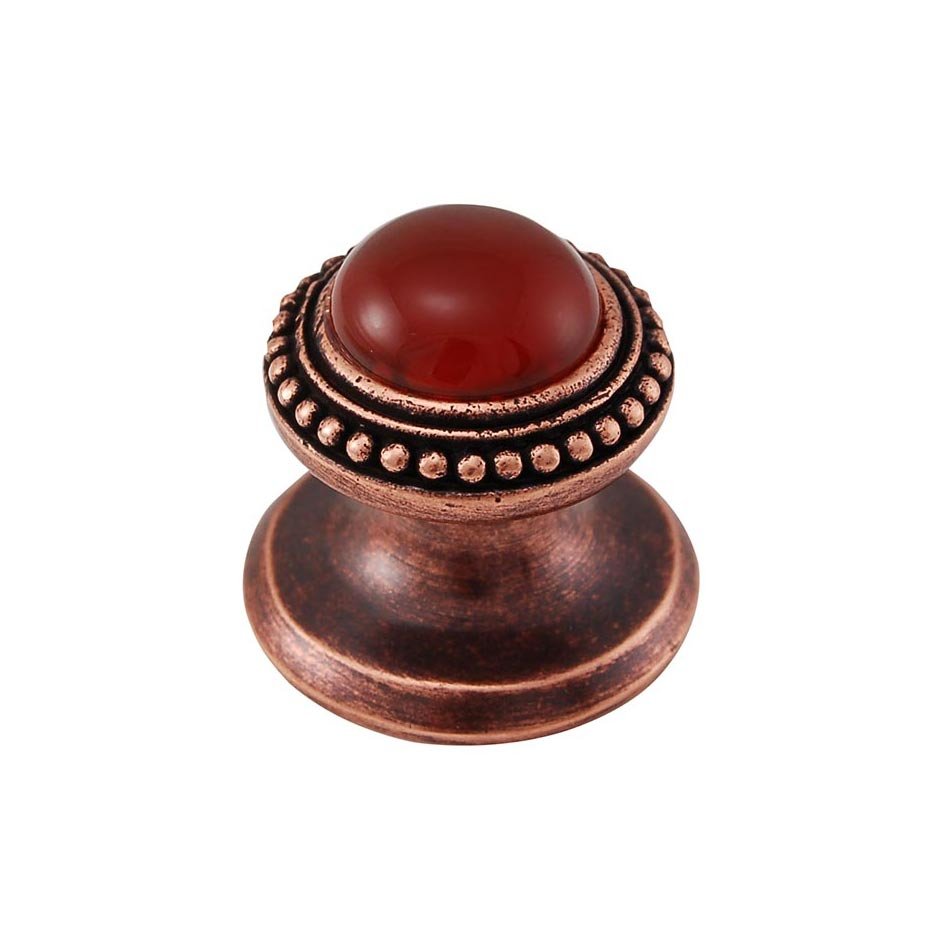 Round Gem Stone Knob Design 1 in Antique Copper with Carnelian Insert