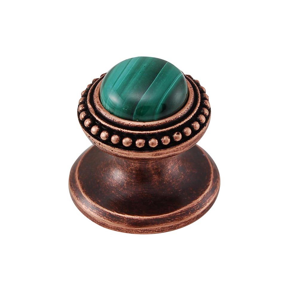 Round Gem Stone Knob Design 1 in Antique Copper with Malachite Insert