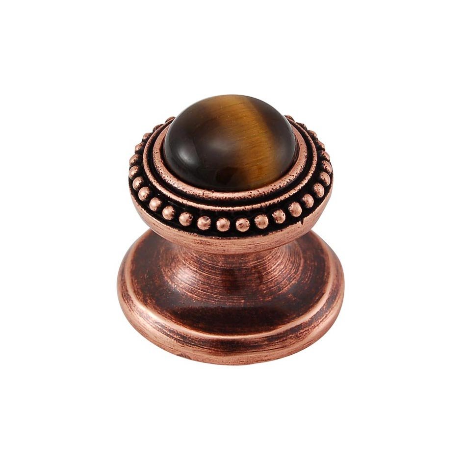 Round Gem Stone Knob Design 1 in Antique Copper with Tigers Eye Insert