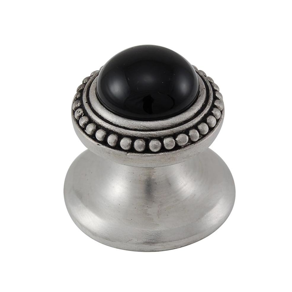 Round Gem Stone Knob Design 1 in Antique Nickel with Black Onyx Insert
