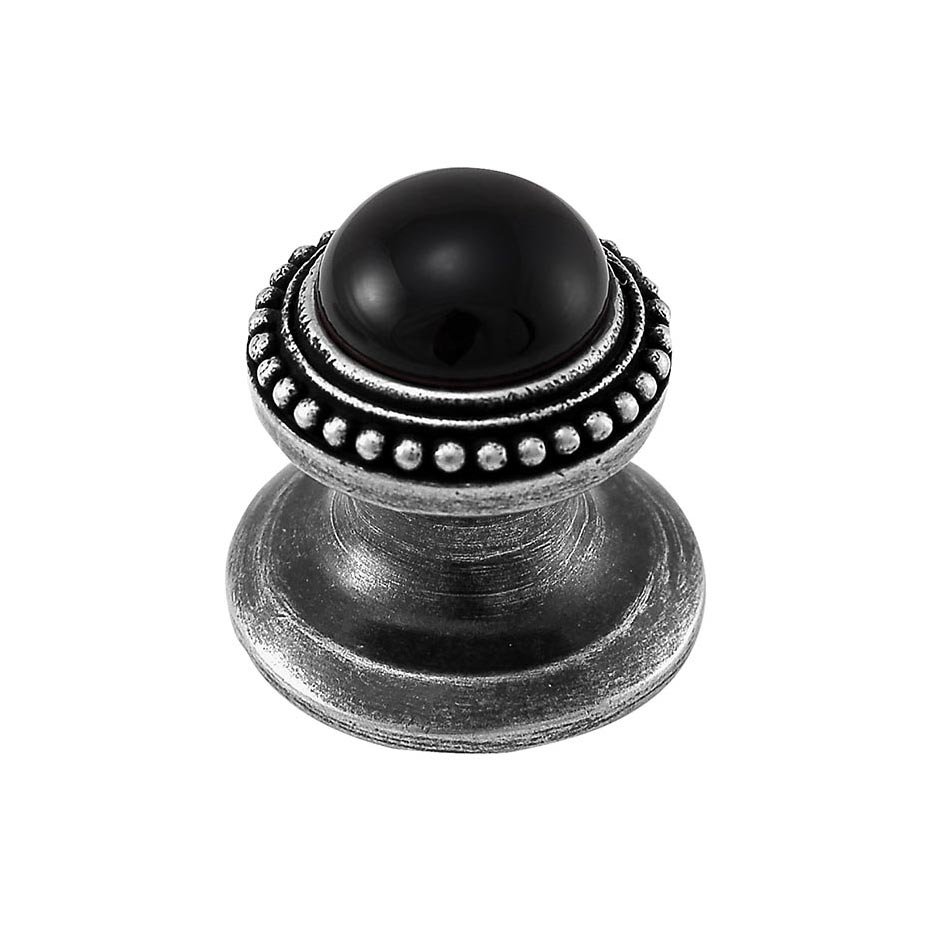 Round Gem Stone Knob Design 1 in Antique Silver with Black Onyx Insert