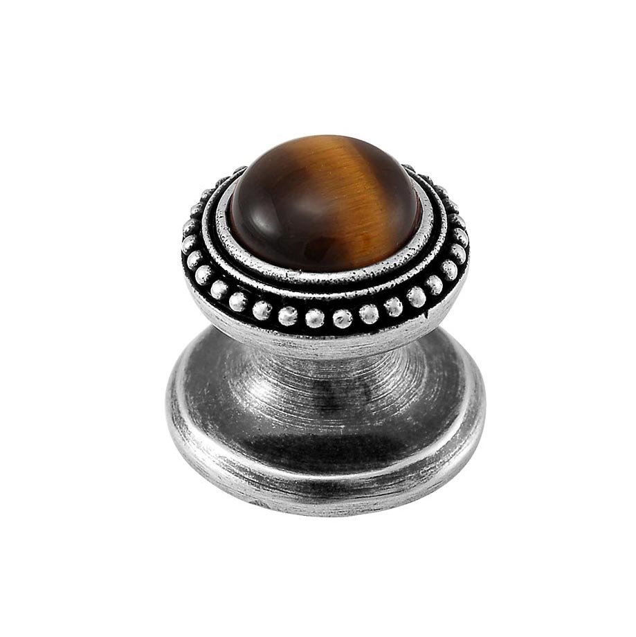 Round Gem Stone Knob Design 1 in Antique Silver with Tigers Eye Insert