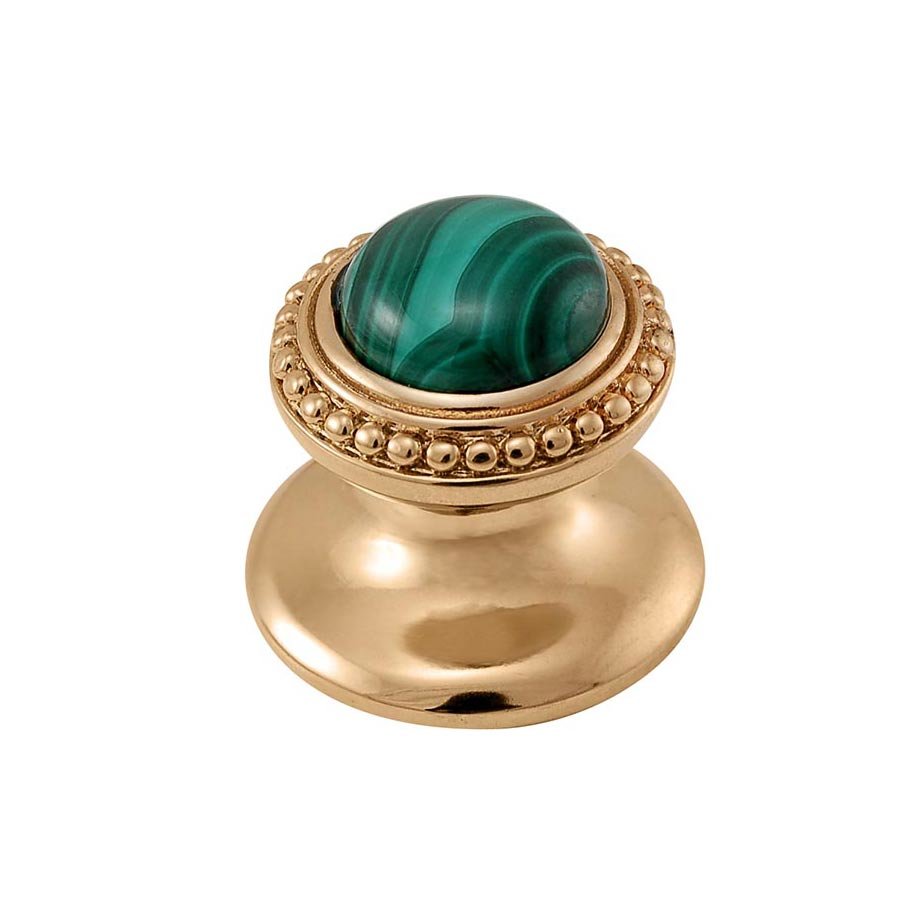Round Gem Stone Knob Design 1 in Polished Gold with Malachite Insert