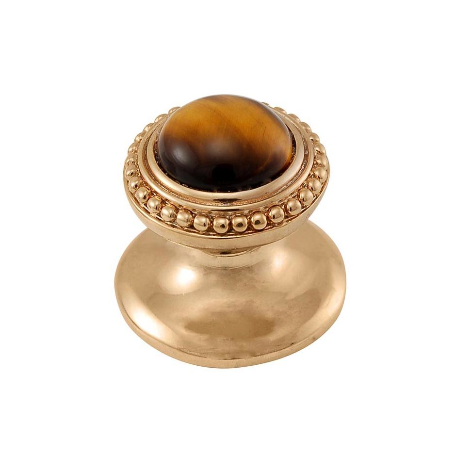 Round Gem Stone Knob Design 1 in Polished Gold with Tigers Eye Insert