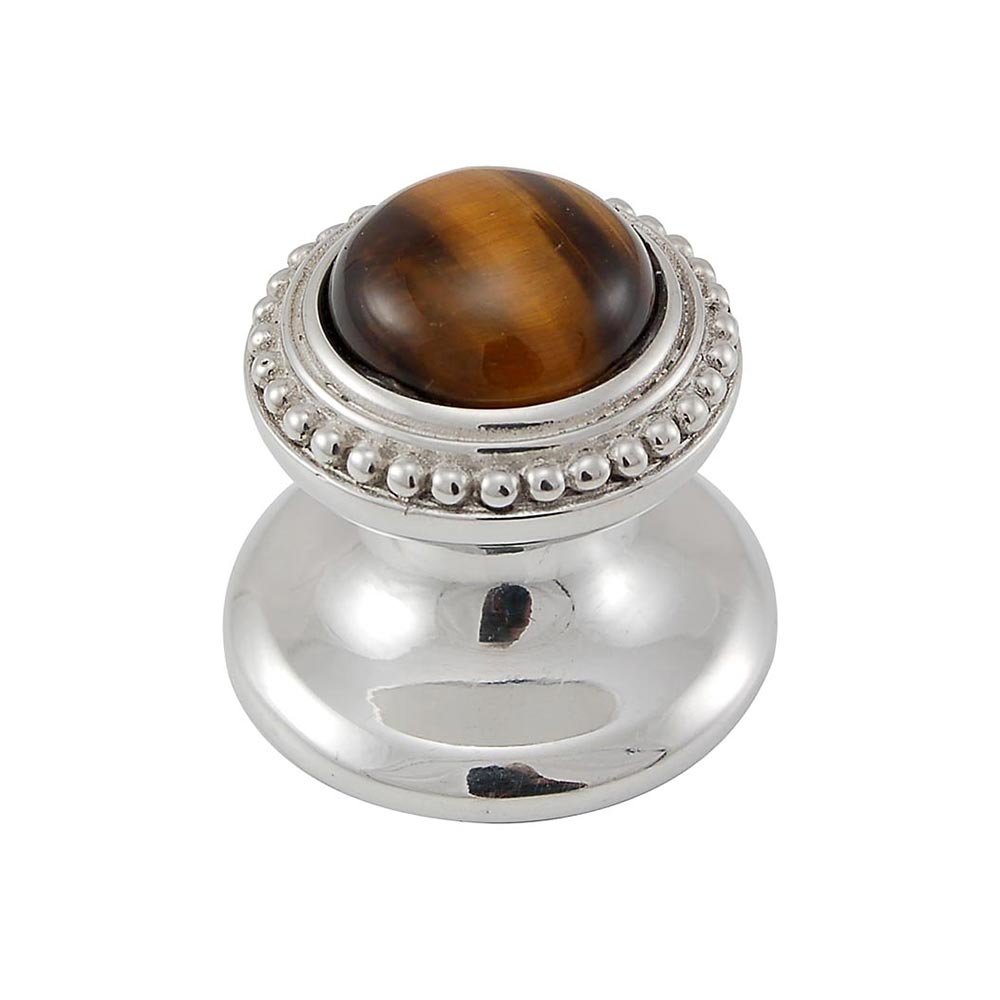 Round Gem Stone Knob Design 1 in Polished Nickel with Tigers Eye Insert
