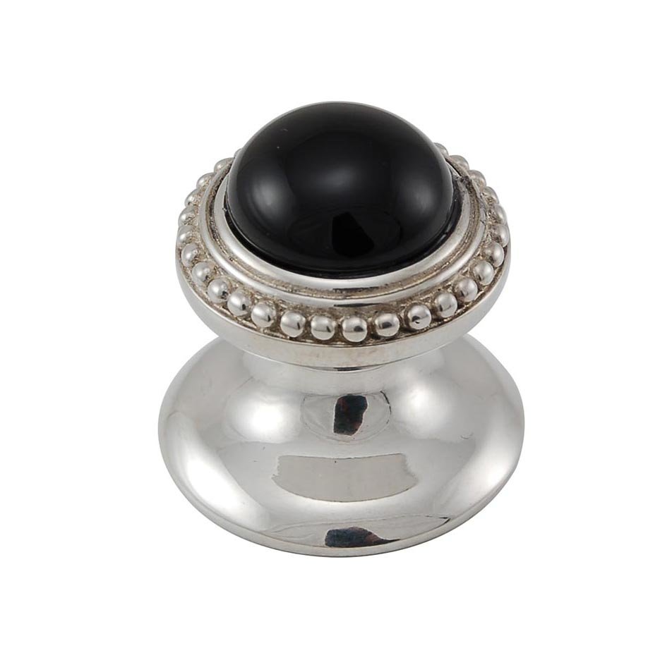 Round Gem Stone Knob Design 1 in Polished Silver with Black Onyx Insert