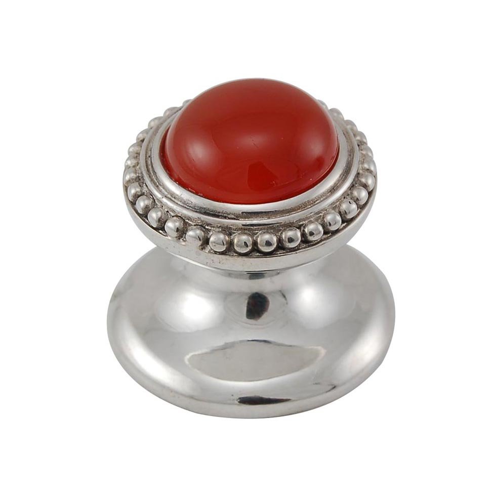 Round Gem Stone Knob Design 1 in Polished Silver with Carnelian Insert