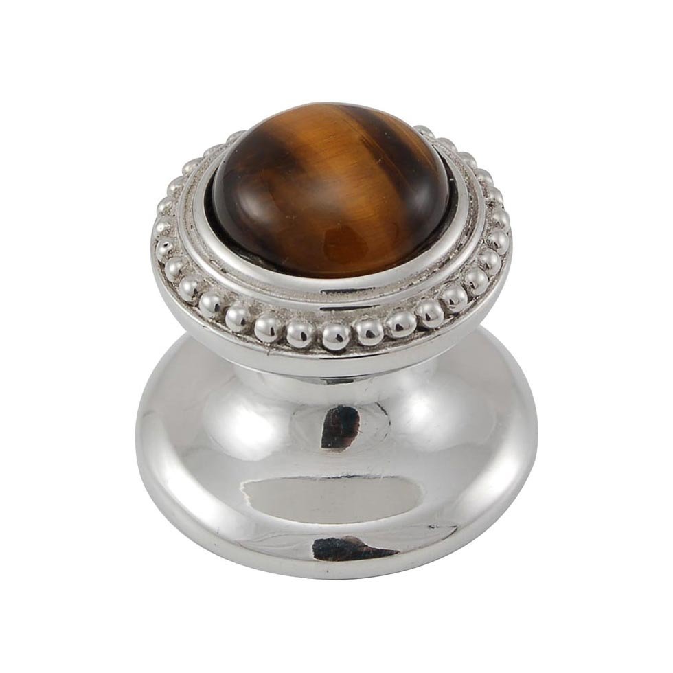 Round Gem Stone Knob Design 1 in Polished Silver with Tigers Eye Insert