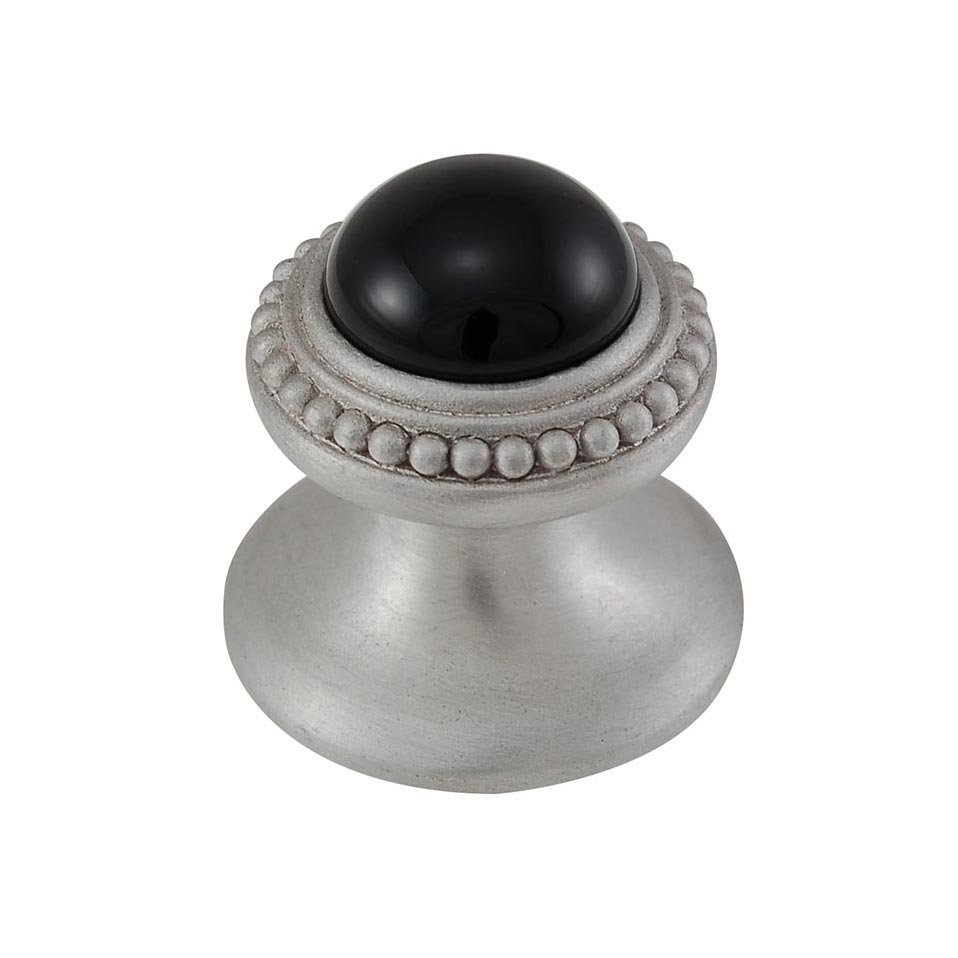 Round Gem Stone Knob Design 1 in Satin Nickel with Black Onyx Insert