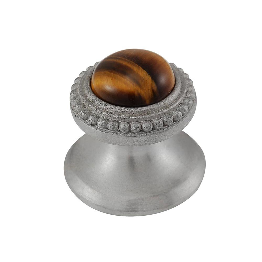 Round Gem Stone Knob Design 1 in Satin Nickel with Tigers Eye Insert