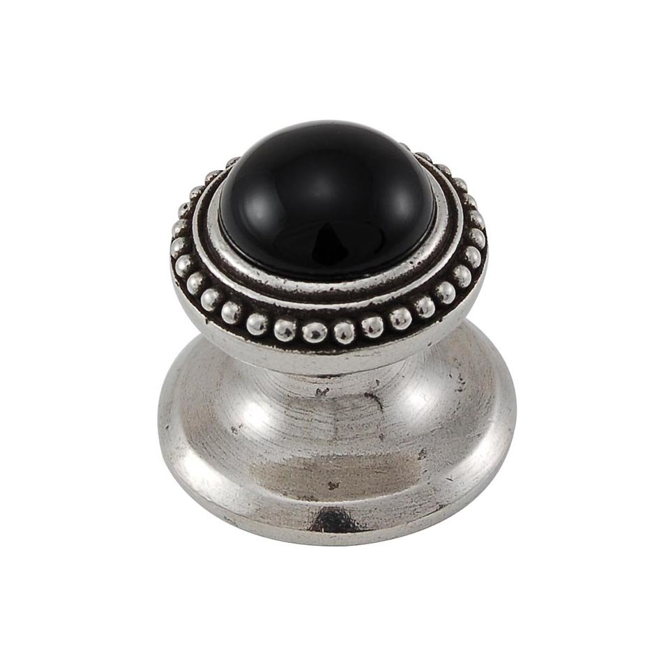 Round Gem Stone Knob Design 1 in Vintage Pewter with Black Onyx Insert