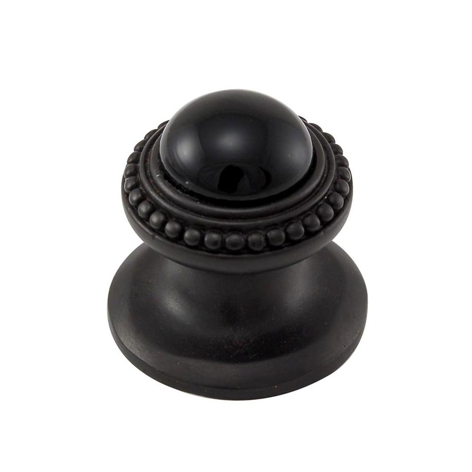 Round Gem Stone Knob Design 1 in Oil Rubbed Bronze with Black Onyx Insert