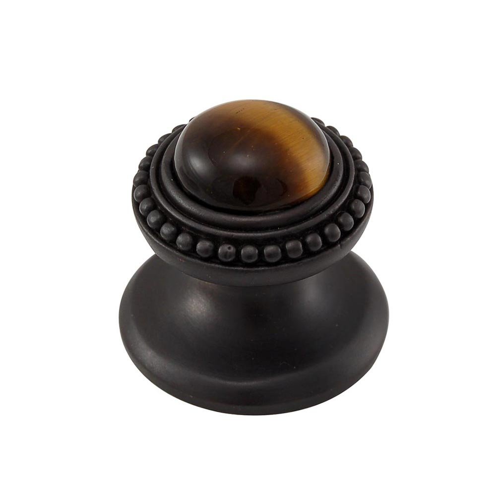 Round Gem Stone Knob Design 1 in Oil Rubbed Bronze with Tigers Eye Insert