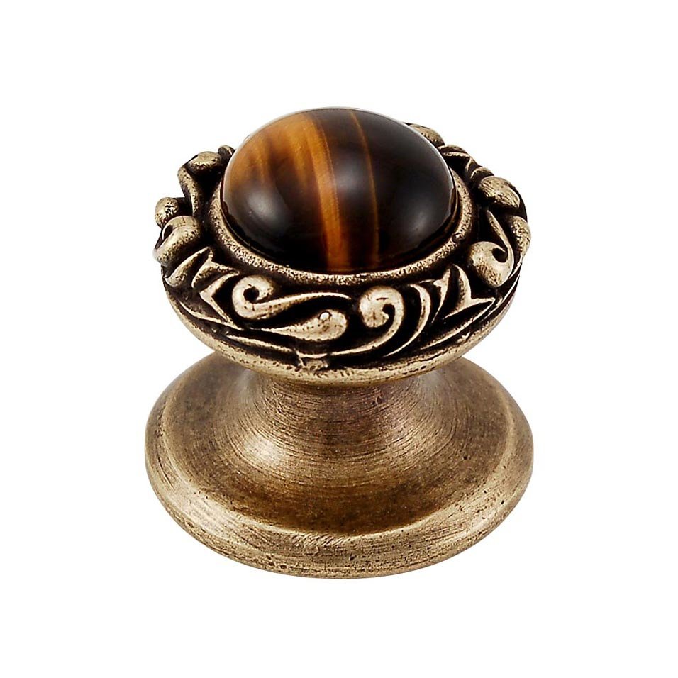 Round Gem Stone Knob Design 3 in Antique Brass with Tigers Eye Insert