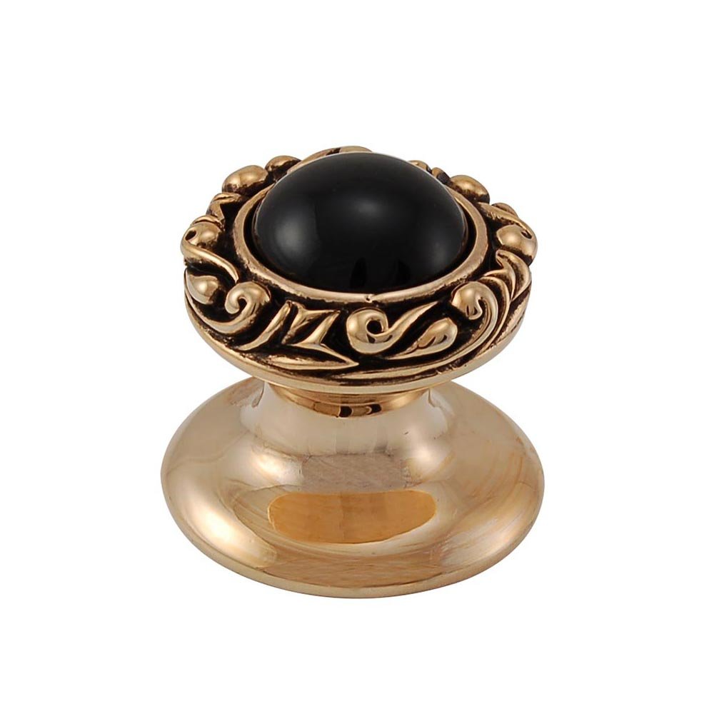 Round Gem Stone Knob Design 3 in Antique Gold with Black Onyx Insert
