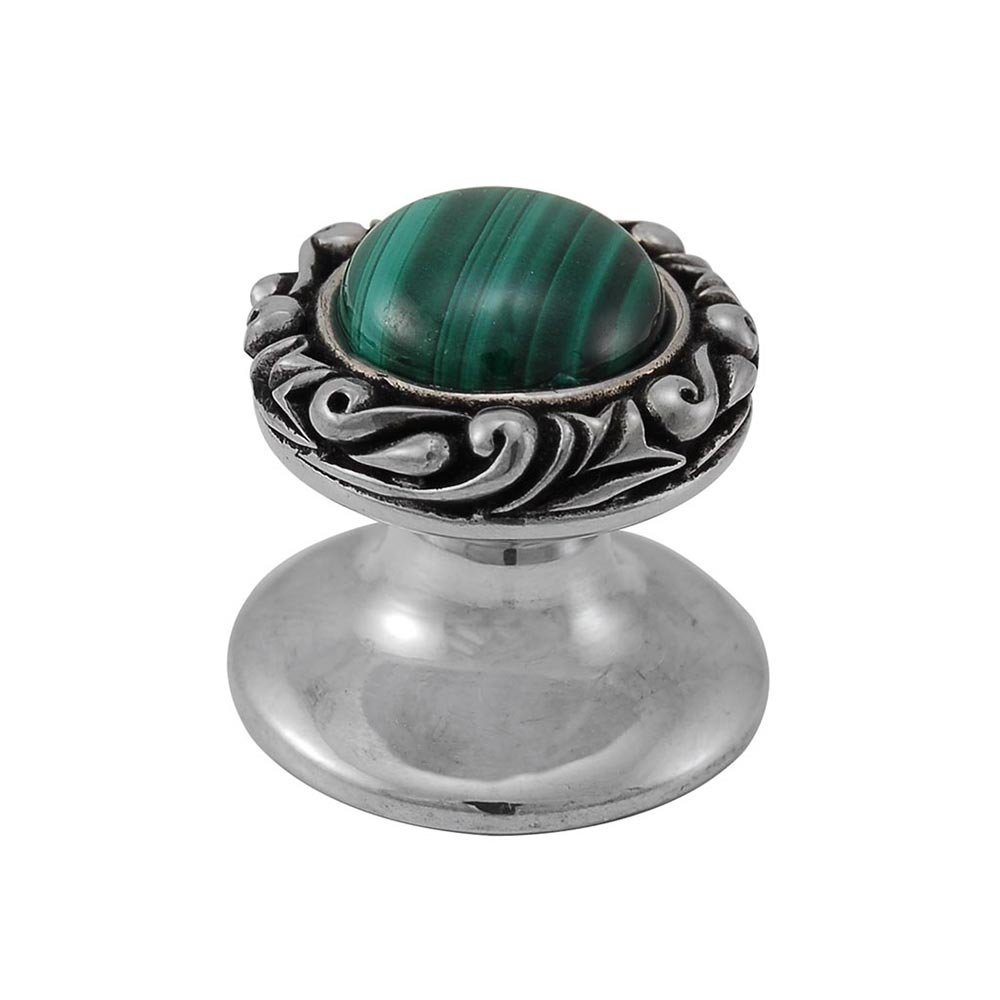 Round Gem Stone Knob Design 3 in Antique Silver with Malachite Insert