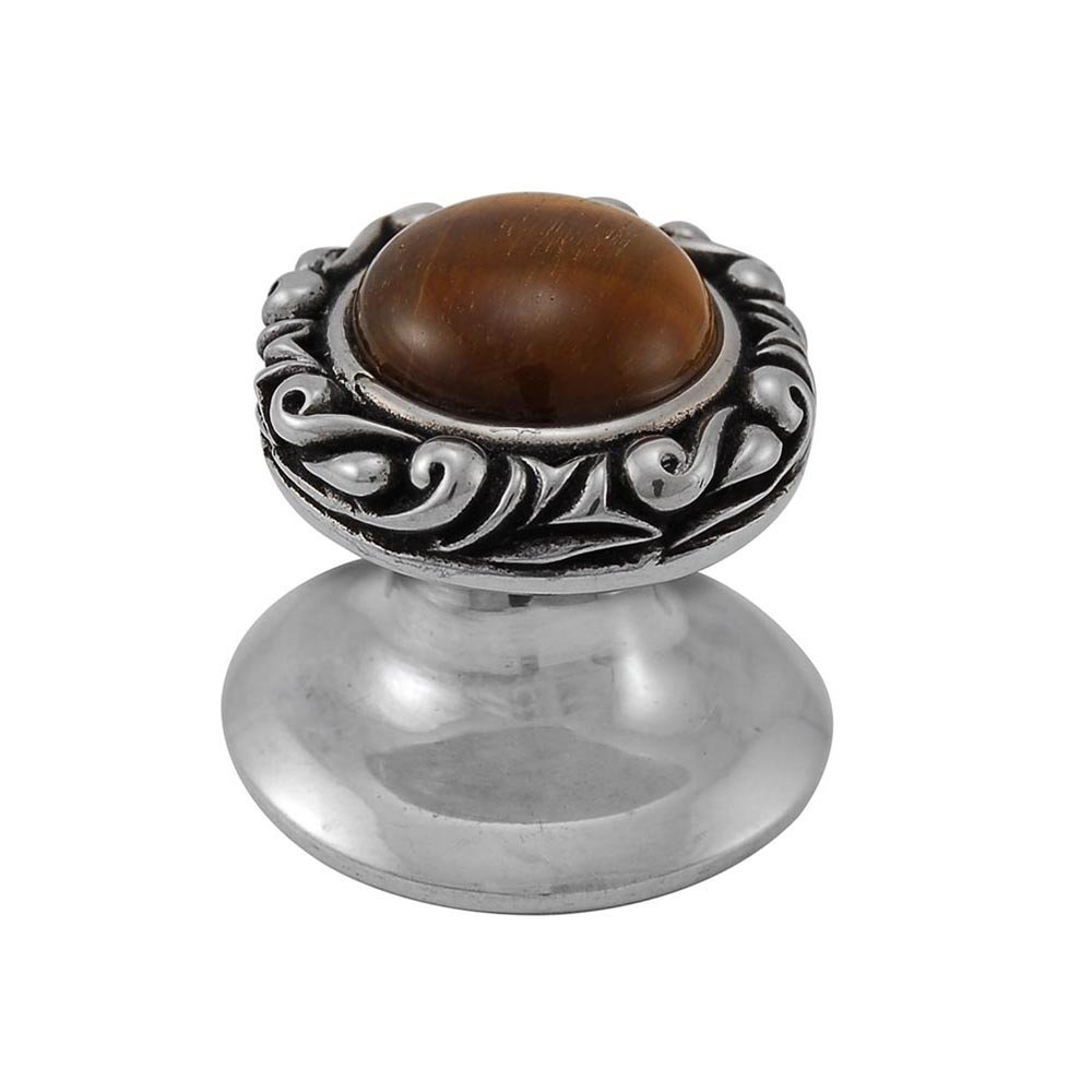 Round Gem Stone Knob Design 3 in Antique Silver with Tigers Eye Insert