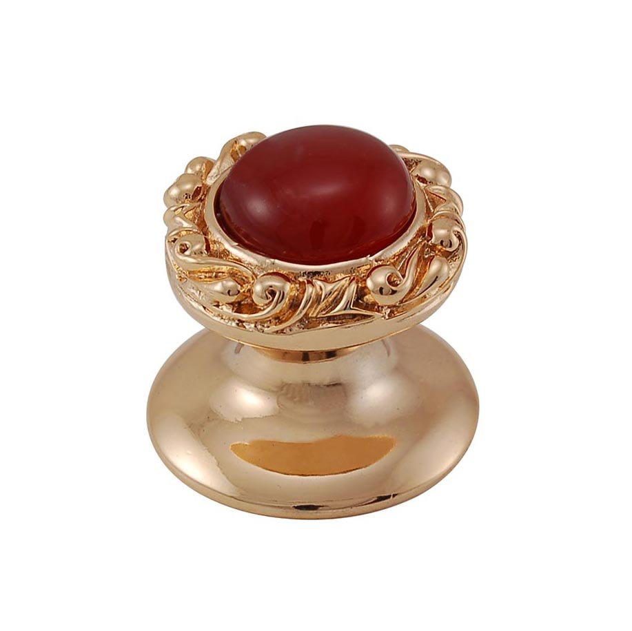 Round Gem Stone Knob Design 3 in Polished Gold with Carnelian Insert