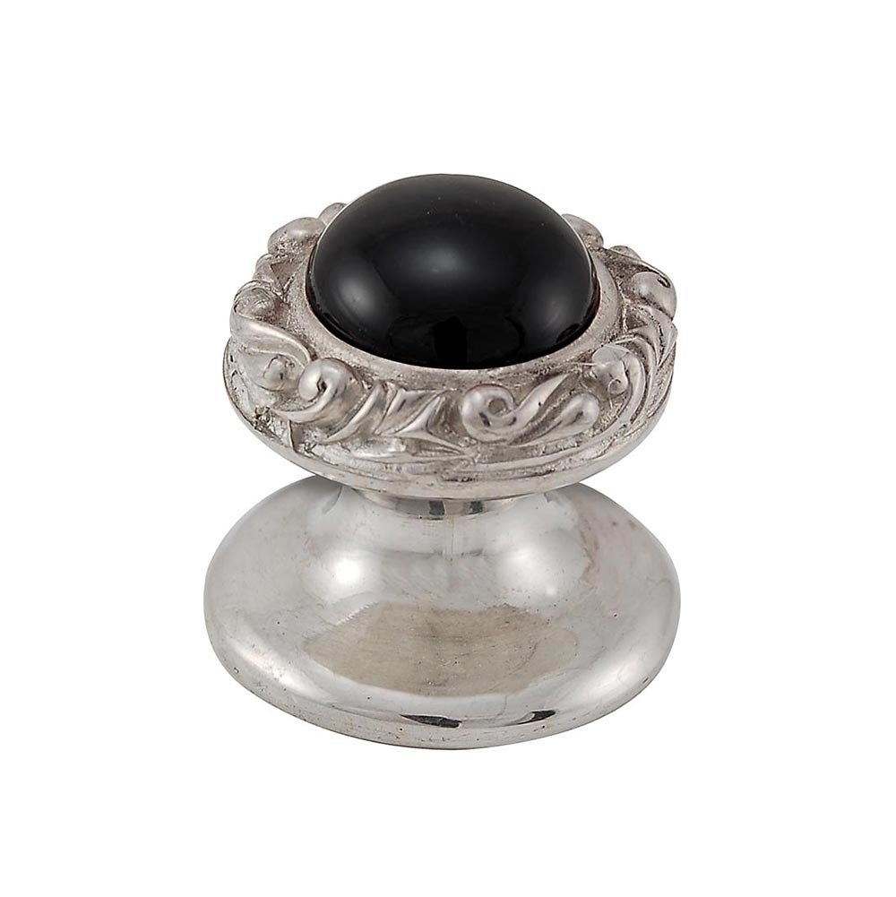 Round Gem Stone Knob Design 3 in Polished Nickel with Black Onyx Insert