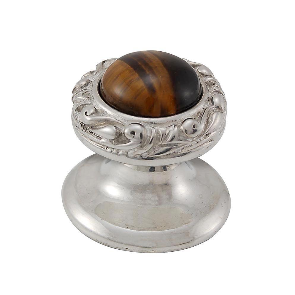 Round Gem Stone Knob Design 3 in Polished Nickel with Tigers Eye Insert