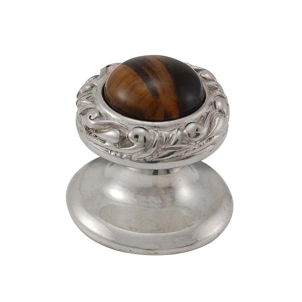 Round Gem Stone Knob Design 3 in Polished Silver with Tigers Eye Insert