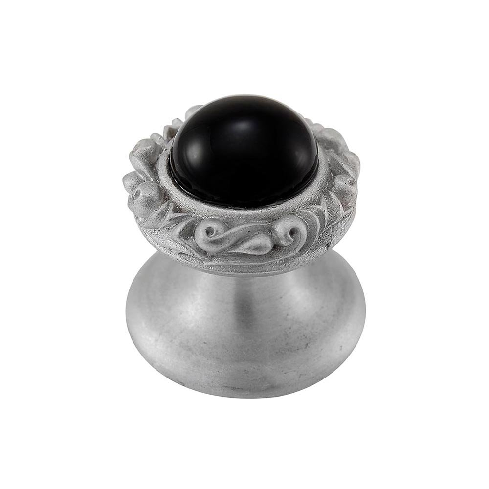Round Gem Stone Knob Design 3 in Satin Nickel with Black Onyx Insert