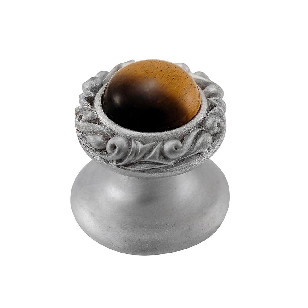 Round Gem Stone Knob Design 3 in Satin Nickel with Tigers Eye Insert