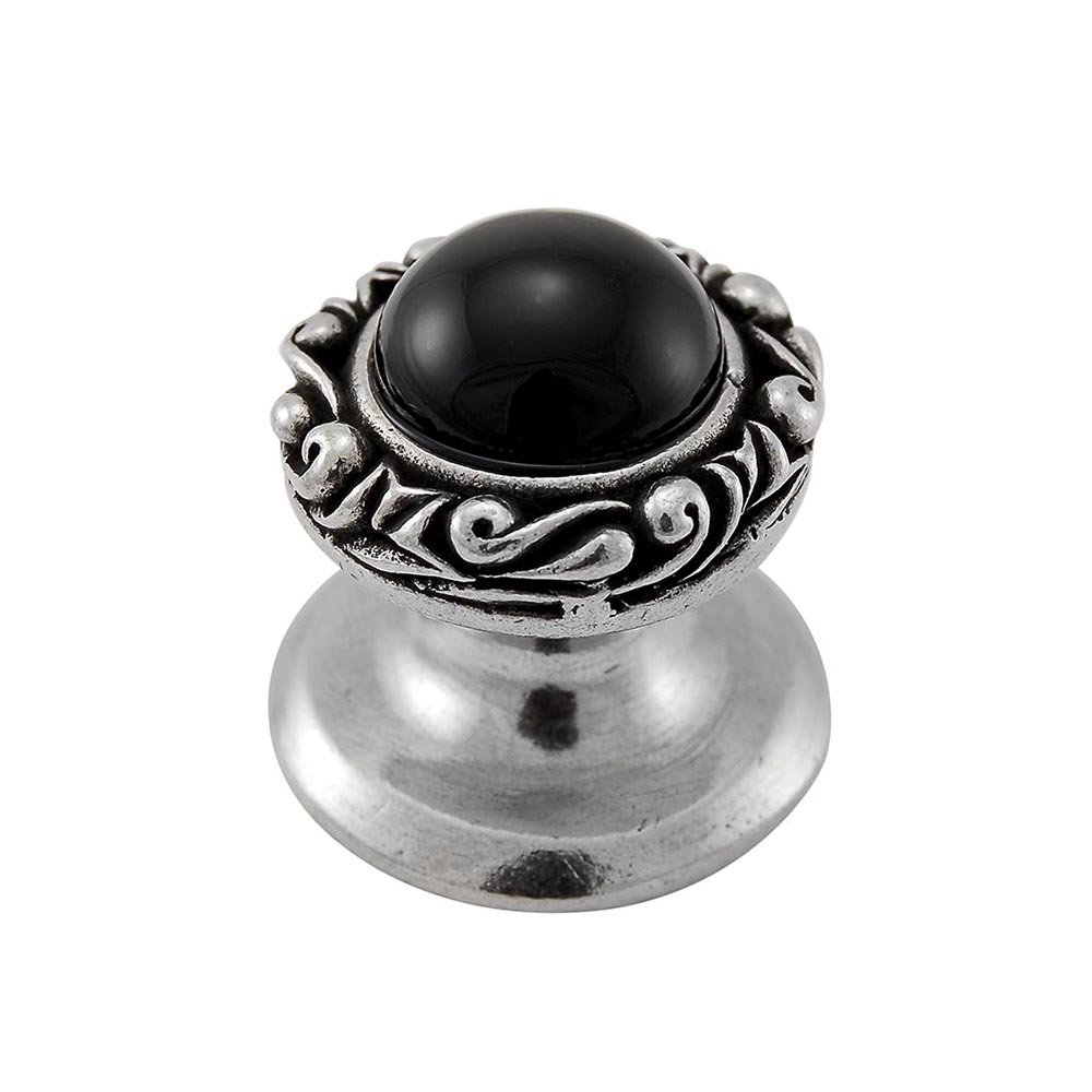 Round Gem Stone Knob Design 3 in Vintage Pewter with Black Onyx Insert