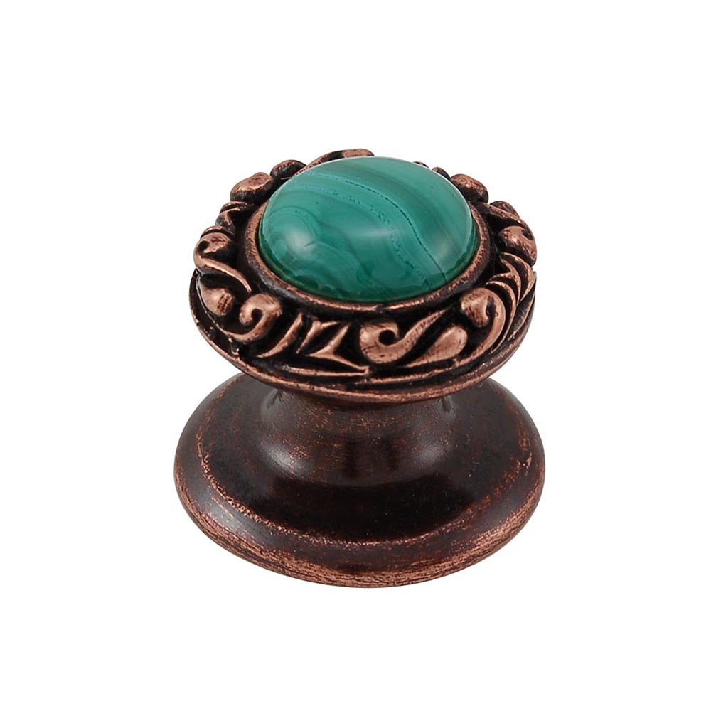 Round Gem Stone Knob Design 3 in Antique Copper with Malachite Insert