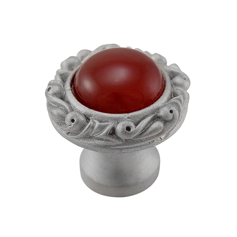 1" Round Knob with Small Base with Stone Insert in Satin Nickel with Carnelian Insert