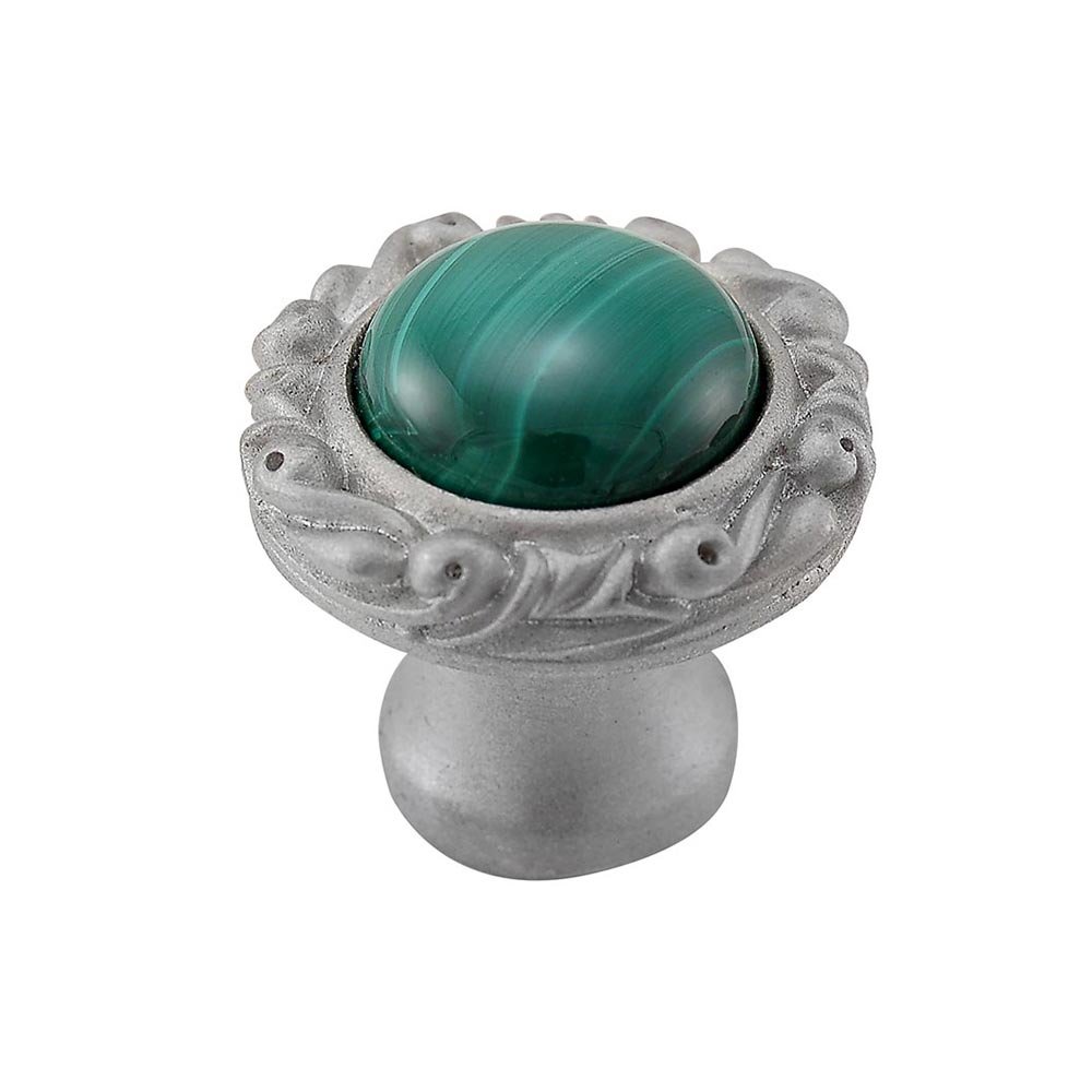 1" Round Knob with Small Base with Stone Insert in Satin Nickel with Malachite Insert