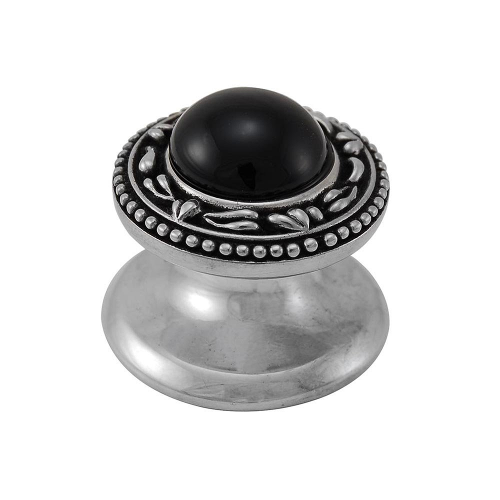 Round Gem Stone Knob San Michele in Antique Silver with Black Onyx Insert