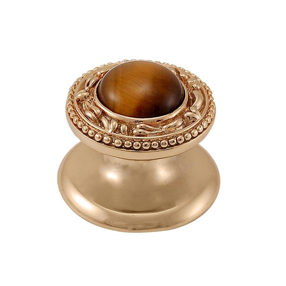 Round Gem Stone Knob San Michele in Polished Gold with Tigers Eye Insert
