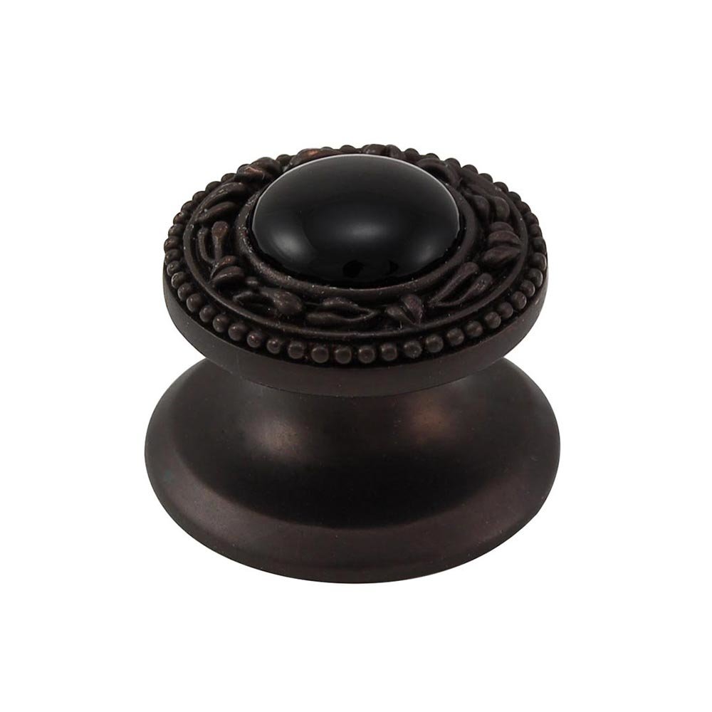 Round Gem Stone Knob San Michele in Oil Rubbed Bronze with Black Onyx Insert