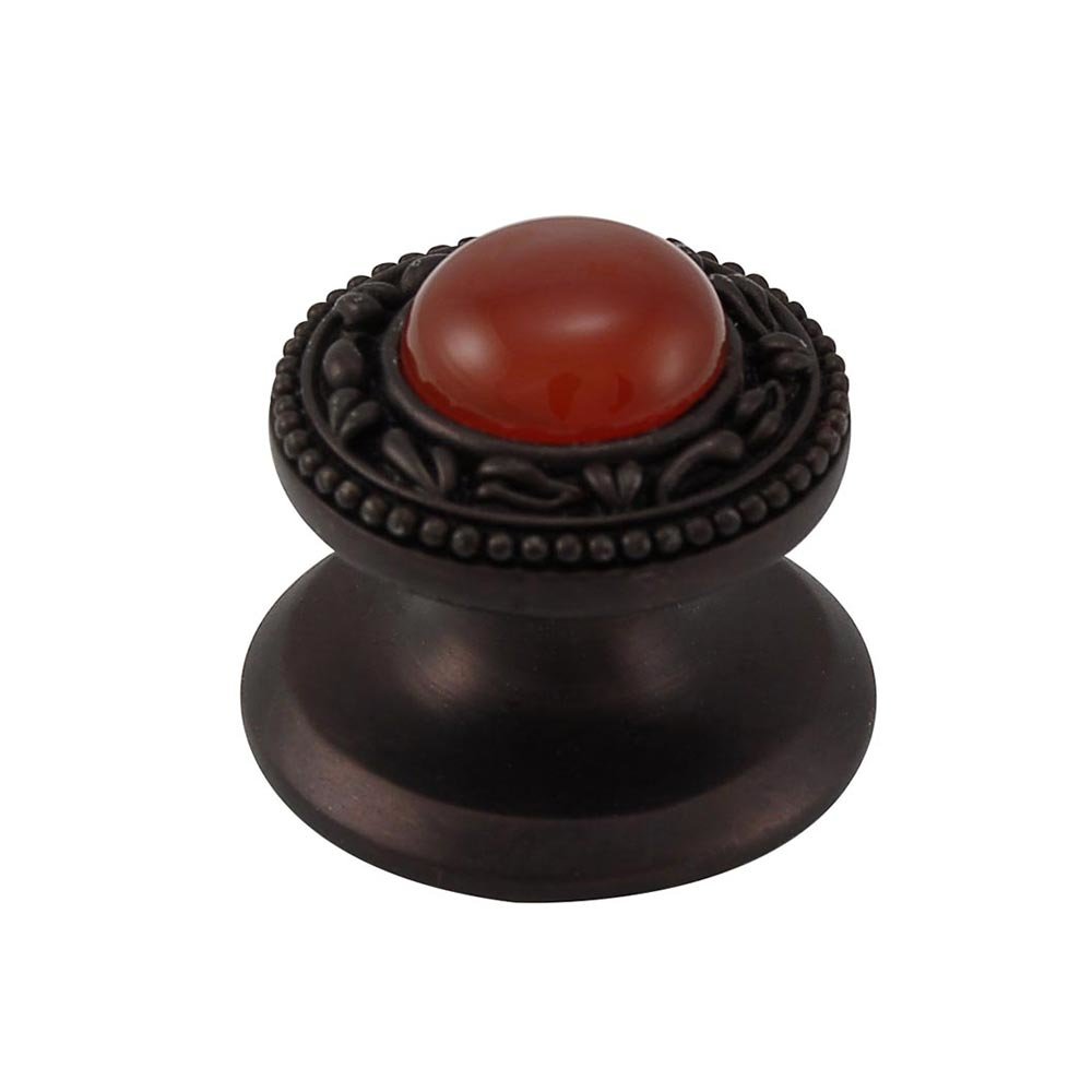 Round Gem Stone Knob San Michele in Oil Rubbed Bronze with Carnelian Insert