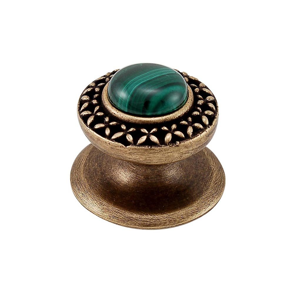 Round Gem Stone Knob Design 4 in Antique Brass with Malachite Insert