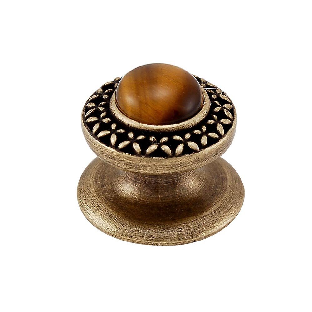 Round Gem Stone Knob Design 4 in Antique Brass with Tigers Eye Insert