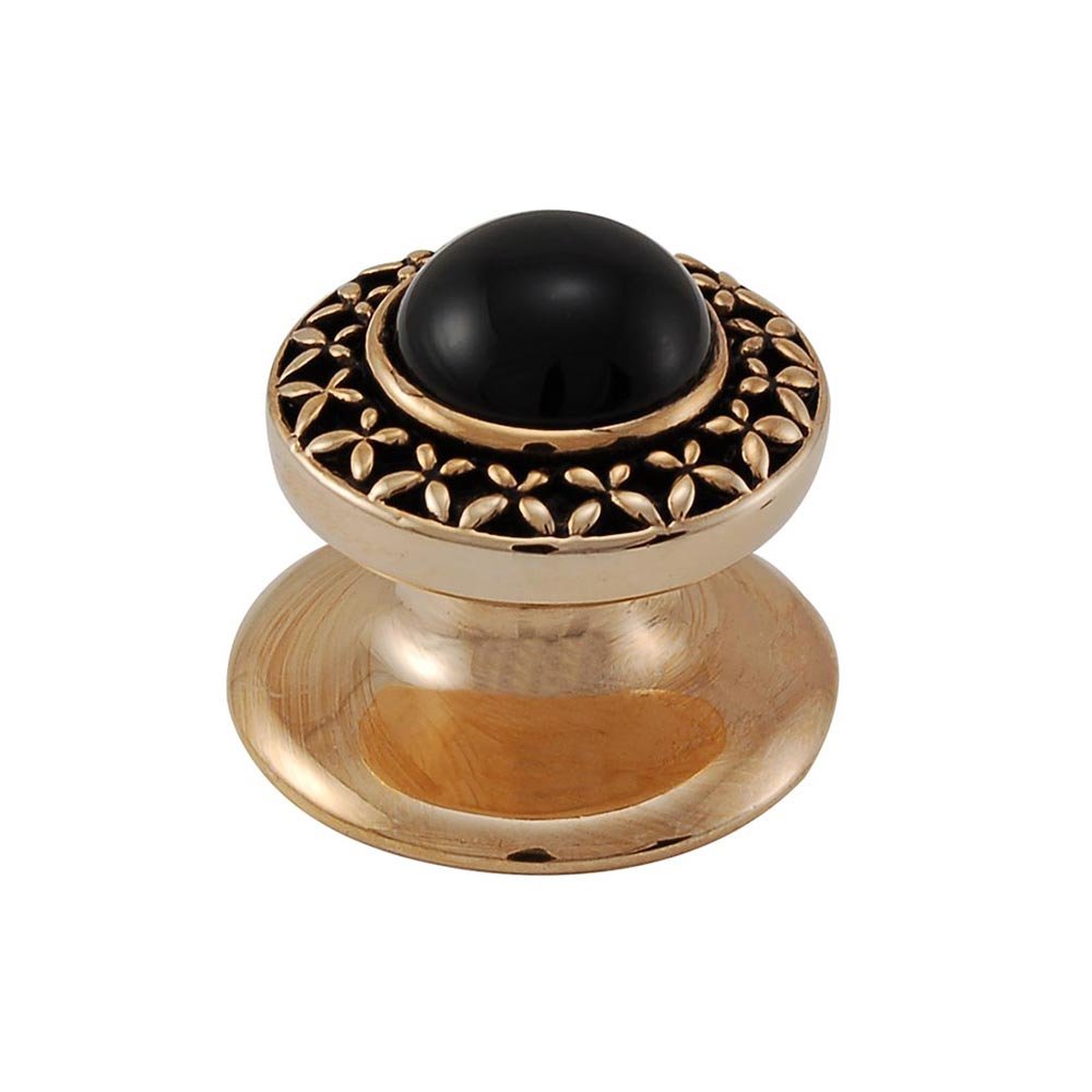 Round Gem Stone Knob Design 4 in Antique Gold with Black Onyx Insert