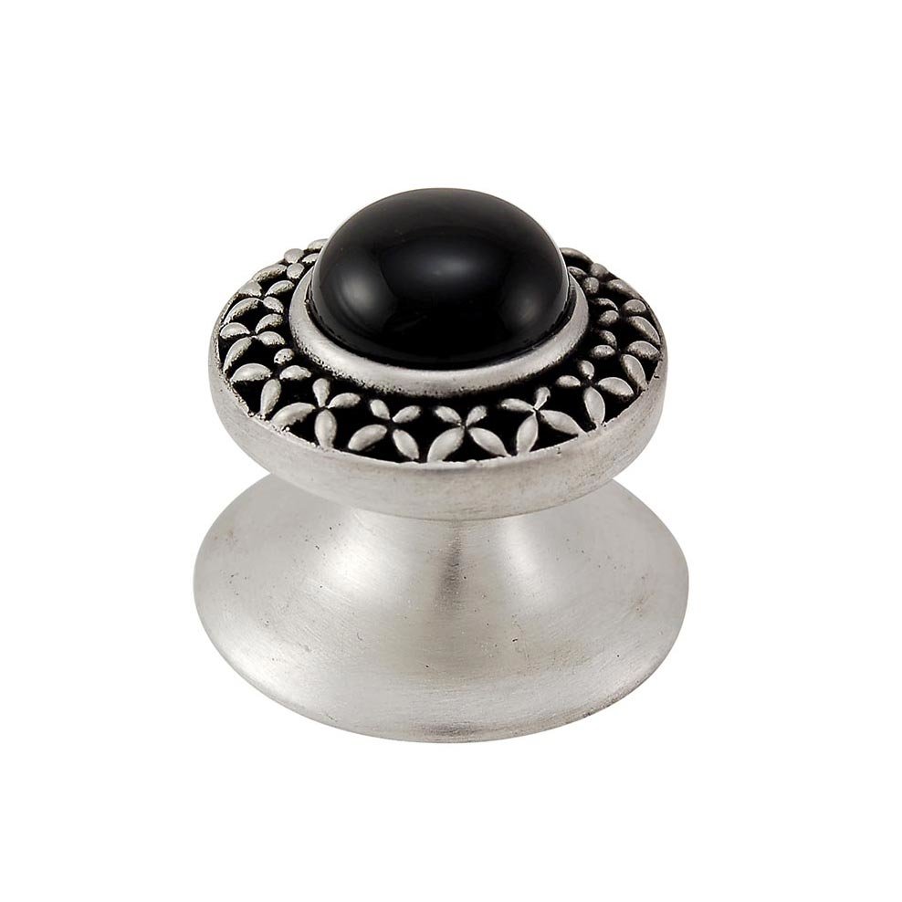 Round Gem Stone Knob Design 4 in Antique Nickel with Black Onyx Insert